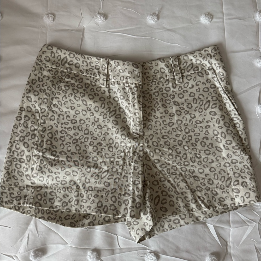 Cream and Light Beige Animal Print Shorts with Tailored Fit